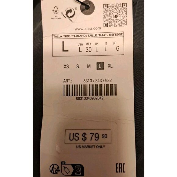 Zara Women's Large Gray Dress Pants 30x28 New Button Fly - Picture 7 of 9